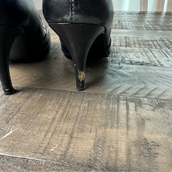 Liz Claiborne Black Leather Heels Open Toe Tied in a Bow - Picture 7 of 10